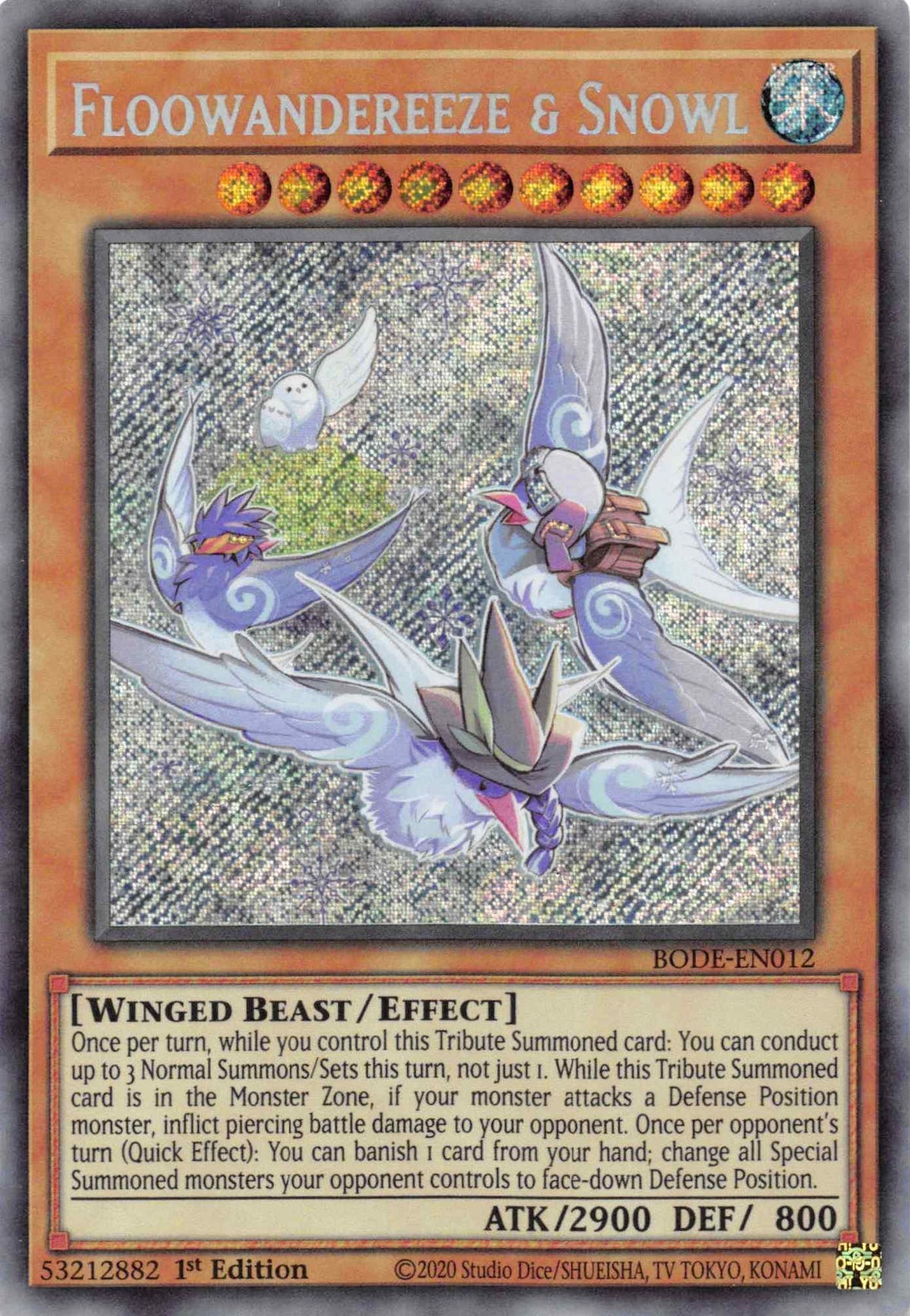 1st Edition, Burst of Destiny, Effect Monster, Secret Rare, Water, Winged Beast Floowandereeze & Snowl [BODE-EN012] Secret Rare - Trading Card World