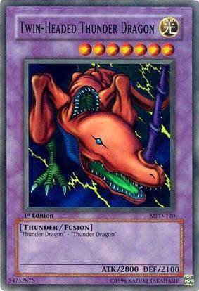 1st Edition, Fusion Monster, Light, Metal Raiders, Super Rare, Thunder, Unlimited Twin-Headed Thunder Dragon [MRD-120] Super Rare - Trading Card World