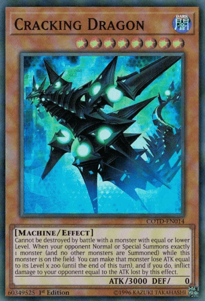 1st Edition, Code of the Duelist, Dark, Effect Monster, Machine, Super Rare, Unlimited Cracking Dragon [COTD-EN014] Super Rare - Trading Card World