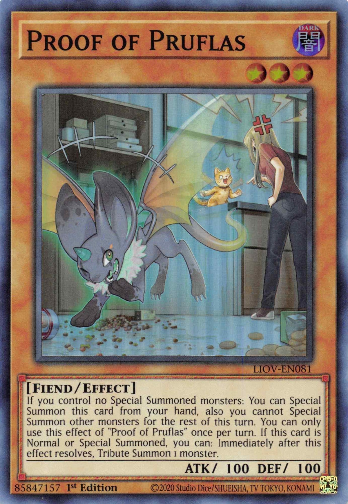 1st Edition, Dark, Effect Monster, Fiend, Lightning Overdrive, Super Rare Proof of Pruflas [LIOV-EN081] Super Rare - Trading Card World
