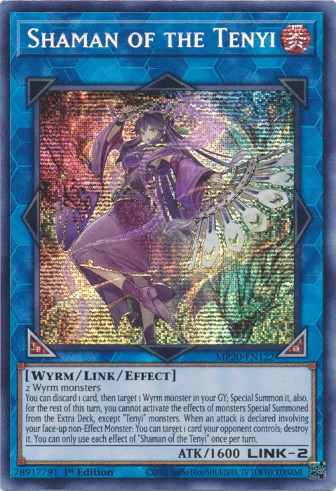 1st Edition, 2020 Tin of Lost Memories, Fire, Link/Effect Monster, Prismatic Secret Rare, Wyrm Shaman of the Tenyi [MP20-EN122] Prismatic Secret Rare - Trading Card World