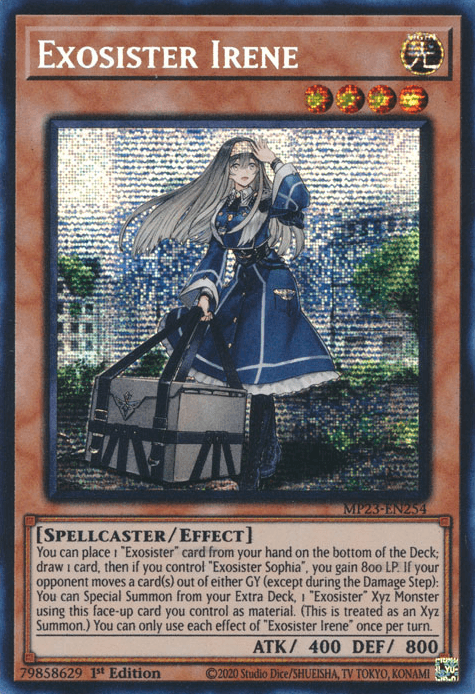 1st Edition, Dueling Heroes Collectors Tin - Mega Pack (25th Anniversary Edition), Effect Monster, Light, Prismatic Secret Rare, Spellcaster Exosister Irene [MP23-EN254] Prismatic Secret Rare - Trading Card World