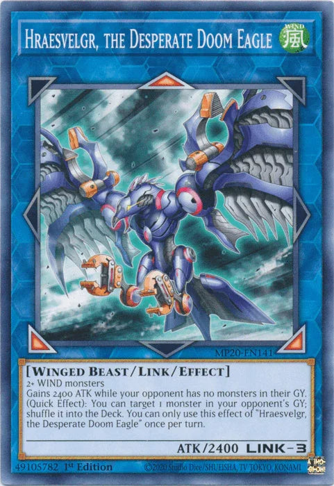 1st Edition, 2020 Tin of Lost Memories, Common, Link/Effect Monster, Wind, Winged Beast Hraesvelgr, the Desperate Doom Eagle [MP20-EN141] Common - Trading Card World