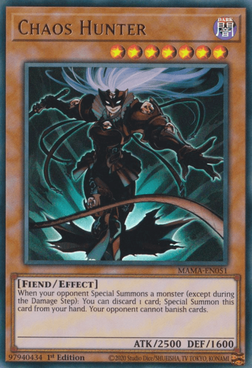 1st Edition, Dark, Effect Monster, Fiend, Magnificent Mavens, Ultra Rare Chaos Hunter [MAMA-EN051] Ultra Rare - Trading Card World