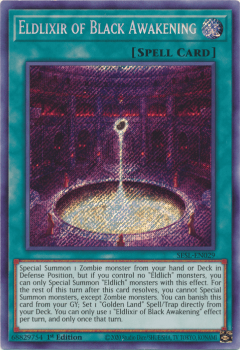 1st Edition, Normal Spell, Secret Rare, Secret Slayers, Spell Eldlixir of Black Awakening [SESL-EN029] Secret Rare - Trading Card World