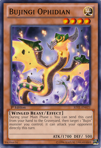 1st Edition, Common, Effect Monster, Judgment of the Light, Light, Unlimited, Winged Beast Bujingi Ophidian [JOTL-EN021] Common - Trading Card World