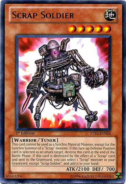 1st Edition, Earth, Rare, Starstrike Blast, Tuner Monster, Unlimited, Warrior Scrap Soldier [STBL-EN024] Rare - Trading Card World