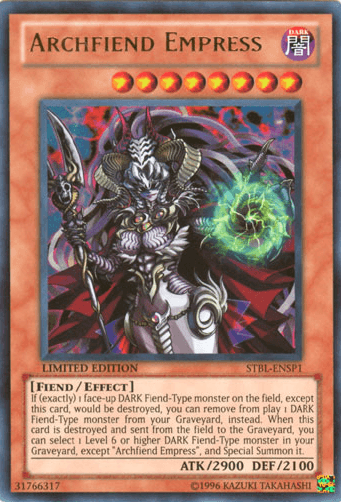 Dark, Effect Monster, Fiend, Limited, Sneak Preview Series 5, Ultra Rare Archfiend Empress [STBL-ENSP1] Ultra Rare - Trading Card World