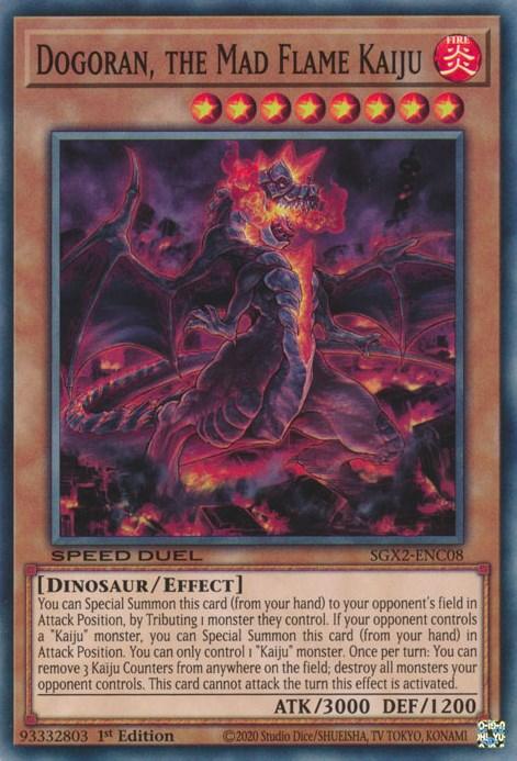 1st Edition, Dinosaur, Effect Monster, Fire, Secret Rare, Speed Duel GX: Midterm Paradox Dogoran, the Mad Flame Kaiju [SGX2-ENC08] Secret Rare - Trading Card World