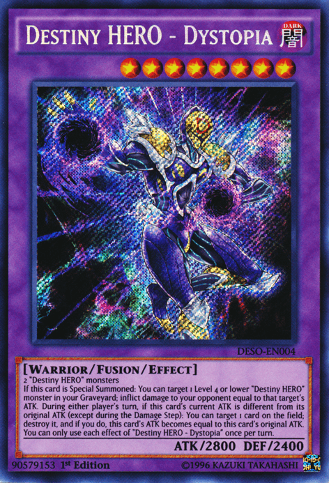 1st Edition, Dark, Destiny Soldiers, Fusion/Effect Monster, Secret Rare, Warrior Destiny HERO - Dystopia [DESO-EN004] Secret Rare - Trading Card World
