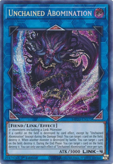 1st Edition, 2020 Tin of Lost Memories, Dark, Fiend, Link/Effect Monster, Prismatic Secret Rare Unchained Abomination [MP20-EN175] Prismatic Secret Rare - Trading Card World