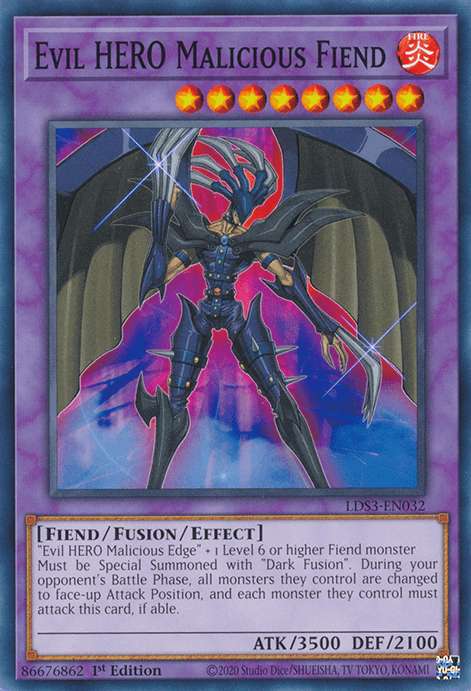 1st Edition, Common, Fiend, Fire, Fusion/Effect Monster, Legendary Duelists: Season 3 Evil HERO Malicious Fiend [LDS3-EN032] Common - Trading Card World