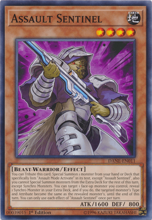 1st Edition, Beast-Warrior, Common, Dark Neostorm, Earth, Effect Monster, Unlimited Assault Sentinel [DANE-EN011] Common - Trading Card World