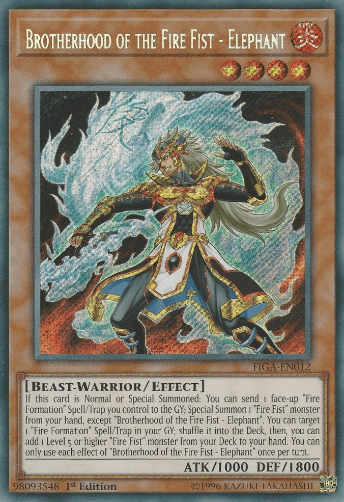 1st Edition, Beast-Warrior, Effect Monster, Fire, Fists of the Gadgets, Secret Rare Brotherhood of the Fire Fist - Elephant [FIGA-EN012] Secret Rare - Trading Card World