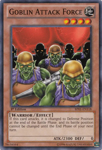 1st Edition, Battle Pack: Epic Dawn, Common, Earth, Effect Monster, Unlimited, Warrior Goblin Attack Force [BP01-EN118] Common - Trading Card World