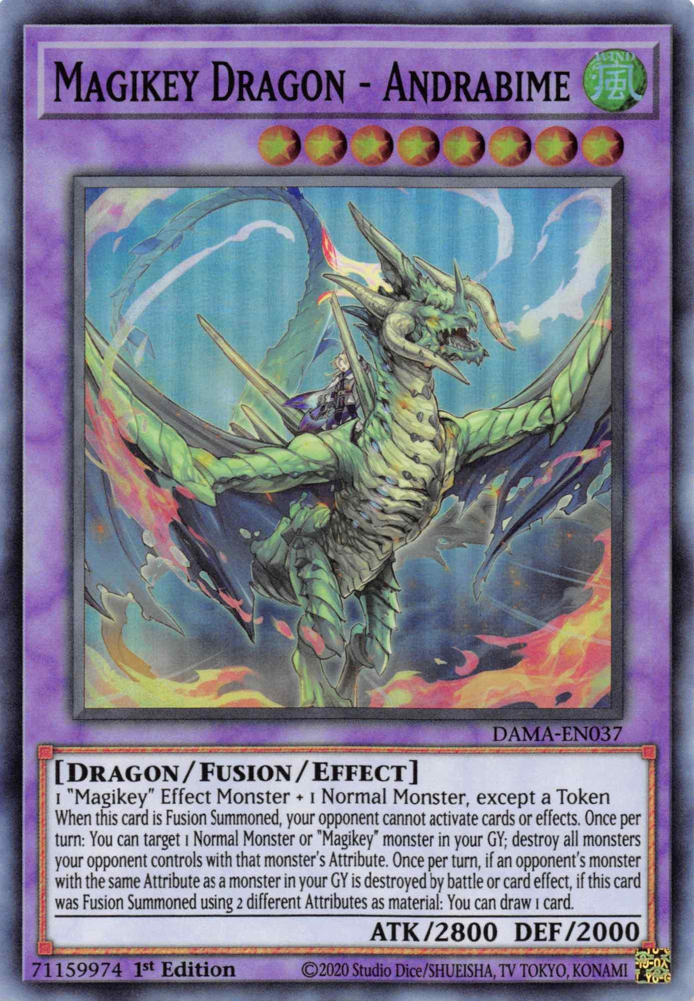 1st Edition, Dawn of Majesty, Dragon, Fusion/Effect Monster, Super Rare, Wind Magikey Dragon - Andrabime [DAMA-EN037] Super Rare - Trading Card World