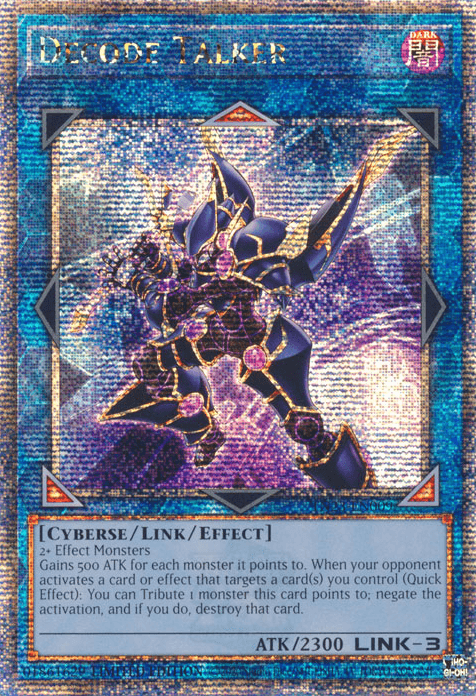 Cyberse, Dark, Dueling Heroes Collectors Tin (25th Anniversary Edition), Limited, Link/Effect Monster, Quarter Century Secret Rare Decode Talker [TN23-EN009] Quarter Century Secret Rare - Trading Card World