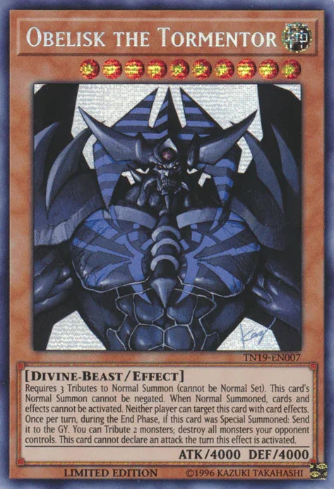 2019 Gold Sarcophagus Tin, Divine, Divine-Beast, Effect Monster, Limited, Prismatic Secret Rare Obelisk the Tormentor [TN19-EN007] Prismatic Secret Rare - Trading Card World