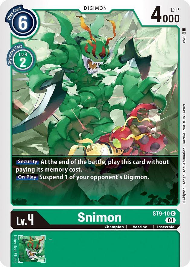 Champion, Common, Digimon, Green, Insectoid, ST9-10, Starter Deck: Ultimate Ancient Dragon, Vaccine Snimon [ST9-10] [Starter Deck: Ultimate Ancient Dragon] - Trading Card World