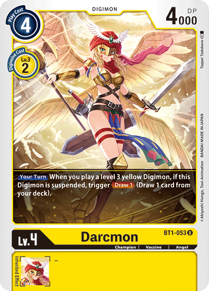 Angel, BT1-053, Champion, Digimon, Release Special Booster Ver.1.0, Uncommon, Vaccine, Yellow Darcmon [BT1-053] [Release Special Booster Ver.1.0] - Trading Card World