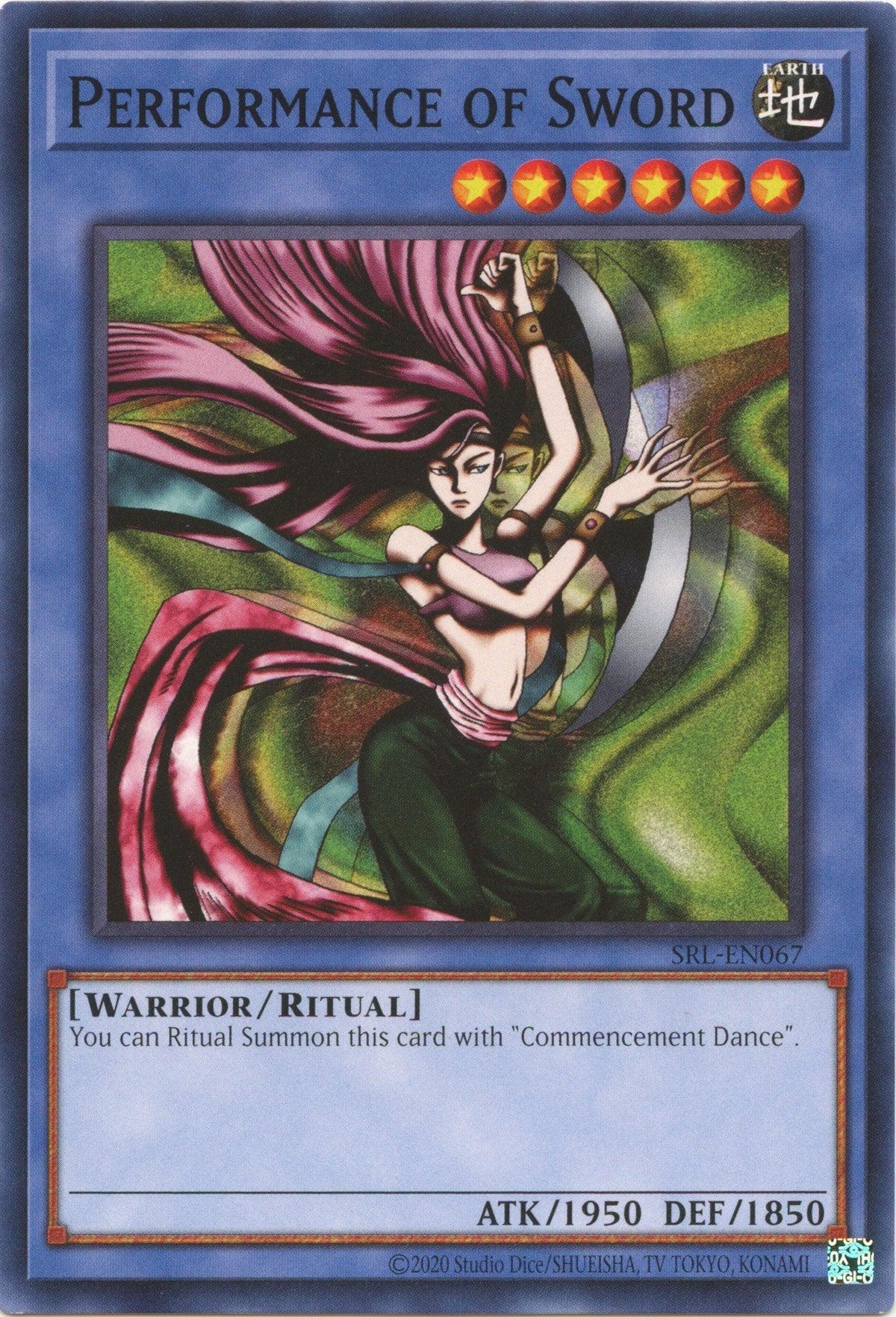Common, Earth, Ritual Monster, Spell Ruler (25th Anniversary Edition), Unlimited, Warrior Performance of Sword (25th Anniversary) [SRL-EN067] Common - Trading Card World