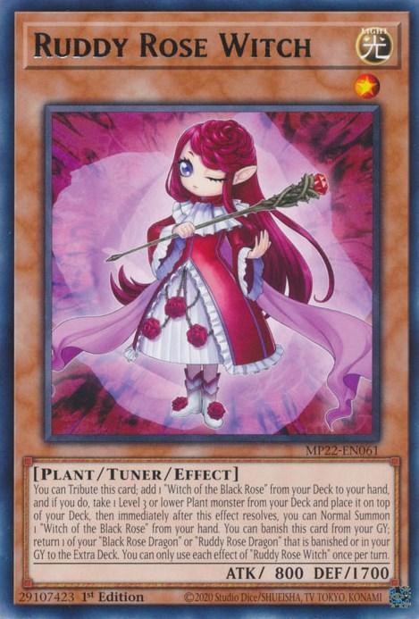 1st Edition, 2022 Tin of the Pharaoh's Gods, Light, Plant, Rare, Tuner/Effect Monster Ruddy Rose Witch [MP22-EN061] Rare - Trading Card World