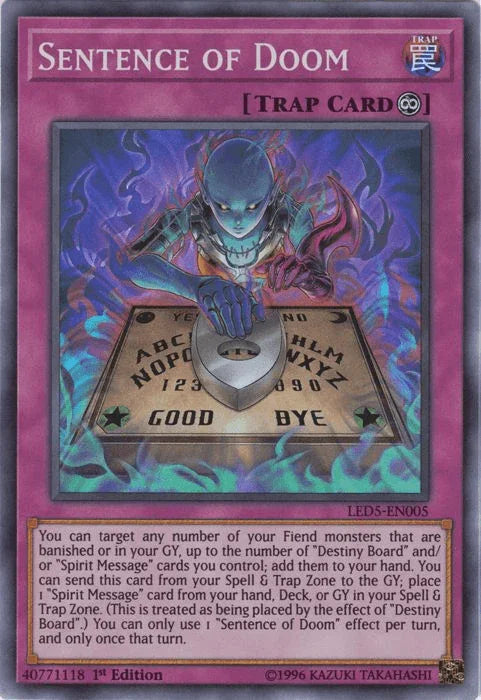 1st Edition, Continuous Trap, Legendary Duelists: Immortal Destiny, Super Rare, Trap Sentence of Doom [LED5-EN005] Super Rare - Trading Card World