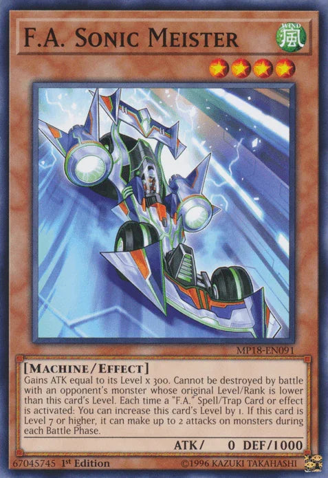 1st Edition, 2018 Mega-Tins Mega Pack, Common, Effect Monster, Machine, Wind F.A. Sonic Meister [MP18-EN091] Common - Trading Card World