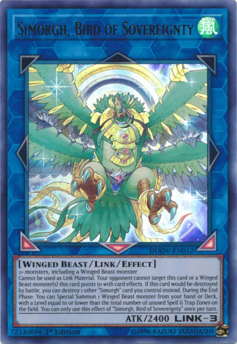 1st Edition, Duel Overload, Link/Effect Monster, Ultra Rare, Wind, Winged Beast Simorgh, Bird of Sovereignty [DUOV-EN012] Ultra Rare - Trading Card World
