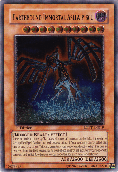 1st Edition, Dark, Effect Monster, Raging Battle, Ultimate Rare, Unlimited, Winged Beast Earthbound Immortal Aslla Piscu [RGBT-EN019] Ultimate Rare - Trading Card World