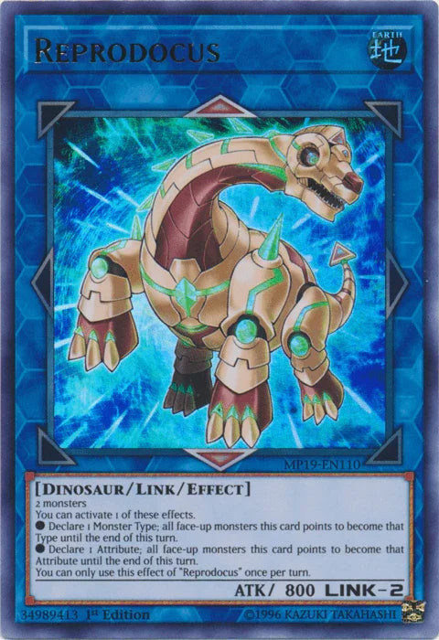 1st Edition, 2019 Gold Sarcophagus Tin Mega Pack, Dinosaur, Earth, Link/Effect Monster, Ultra Rare, Unlimited Reprodocus [MP19-EN110] Ultra Rare - Trading Card World