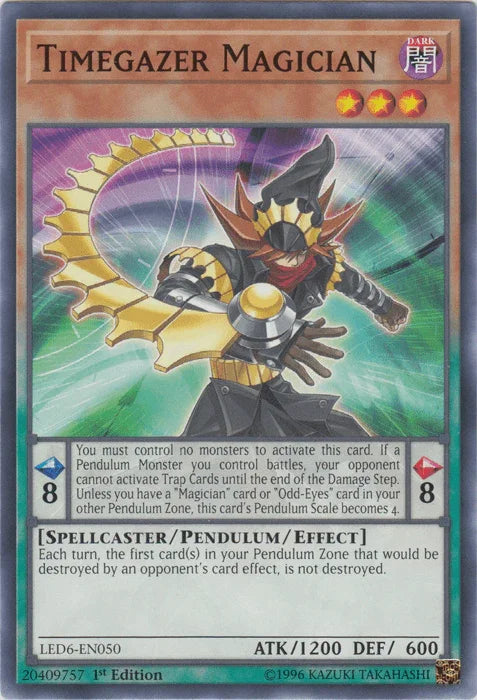 1st Edition, Common, Dark, Legendary Duelists: Magical Hero, Pendulum/Effect Monster, Spellcaster, Unlimited Timegazer Magician [LED6-EN050] Common - Trading Card World