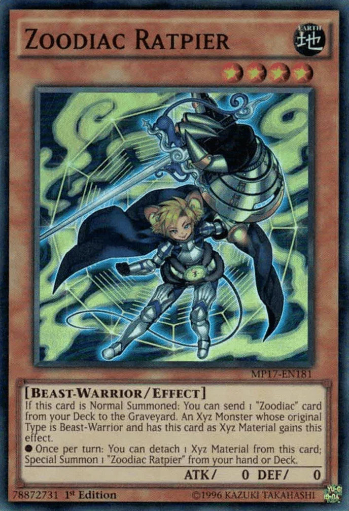 1st Edition, 2017 Mega-Tins Mega Pack, Beast-Warrior, Earth, Effect Monster, Super Rare Zoodiac Ratpier [MP17-EN181] Super Rare - Trading Card World