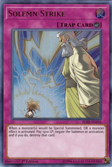 1st Edition, Battles of Legend: Relentless Revenge, Counter Trap, Trap, Ultra Rare Solemn Strike [BLRR-EN102] Ultra Rare - Trading Card World