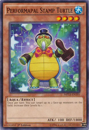 1st Edition, 2015 Mega-Tins Mega Pack, Aqua, Common, Effect Monster, Water Performapal Stamp Turtle [MP15-EN195] Common - Trading Card World