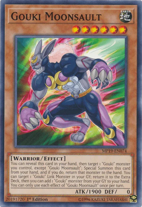 1st Edition, 2019 Gold Sarcophagus Tin Mega Pack, Common, Earth, Effect Monster, Unlimited, Warrior Gouki Moonsault [MP19-EN074] Common - Trading Card World