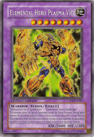 2007 Collectors Tin, Earth, Fusion/Effect Monster, Limited, Secret Rare, Warrior Elemental Hero Plasma Vice [CT04-EN006] Secret Rare - Trading Card World