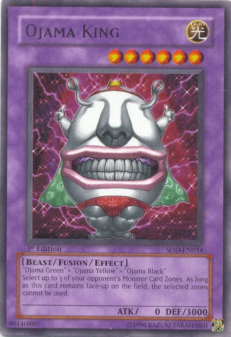 1st Edition, Beast, Fusion/Effect Monster, Light, Rare, Soul of the Duelist, Unlimited Ojama King [SOD-EN034] Rare - Trading Card World