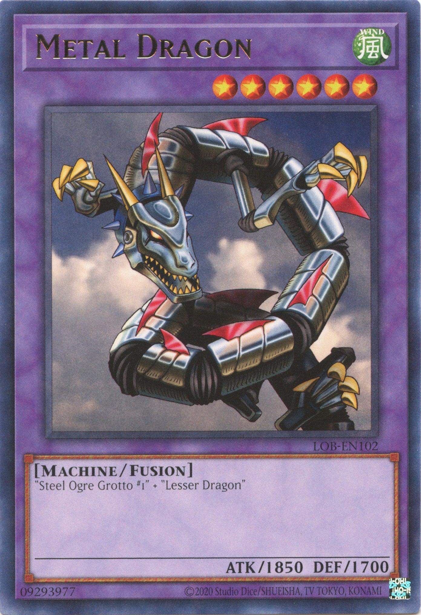 Fusion Monster, Legend of Blue Eyes White Dragon (25th Anniversary Edition), Machine, Rare, Unlimited, Wind Metal Dragon (25th Anniversary) [LOB-EN102] Rare - Trading Card World