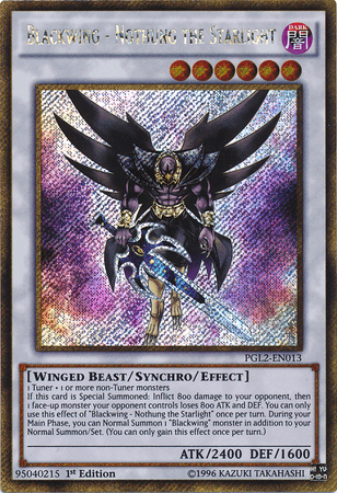 1st Edition, Dark, Gold Secret Rare, Premium Gold: Return of the Bling, Synchro/Effect Monster, Unlimited, Winged Beast Blackwing - Nothung the Starlight [PGL2-EN013] Gold Secret Rare - Trading Card World