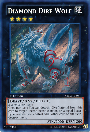 1st Edition, Beast, Cosmo Blazer, Earth, Secret Rare, Unlimited, Xyz/Effect Monster Diamond Dire Wolf [CBLZ-EN051] Secret Rare - Trading Card World