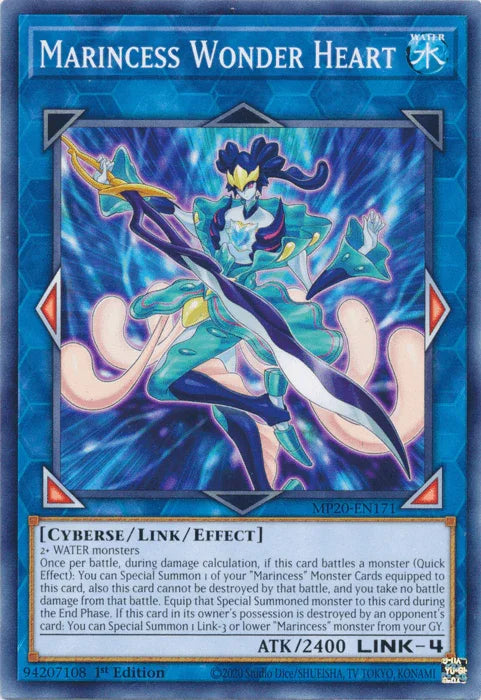 1st Edition, 2020 Tin of Lost Memories, Common, Cyberse, Link/Effect Monster, Water Marincess Wonder Heart [MP20-EN171] Common - Trading Card World
