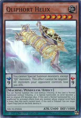Earth, Limited, Machine, Pendulum/Effect Monster, Super Rare, The New Challengers Qliphort Helix (SE) [NECH-ENS04] Super Rare - Trading Card World