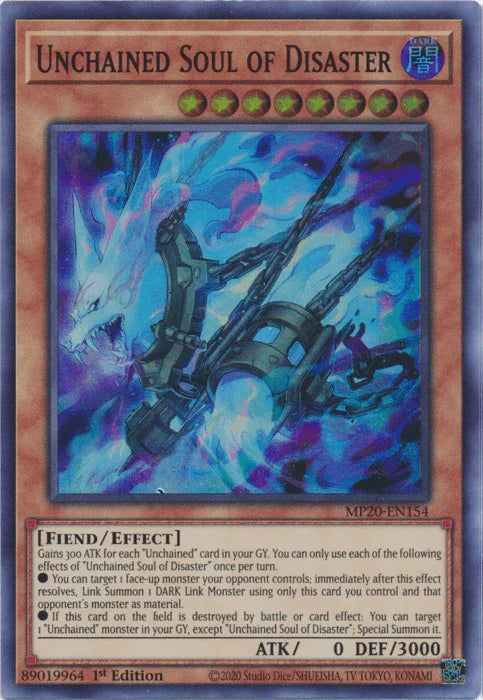 1st Edition, 2020 Tin of Lost Memories, Dark, Effect Monster, Fiend, Super Rare Unchained Soul of Disaster [MP20-EN154] Super Rare - Trading Card World