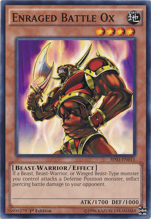 1st Edition, Battle Pack 3: Monster League, Beast-Warrior, Common, Earth, Effect Monster Enraged Battle Ox [BP03-EN011] Common - Trading Card World
