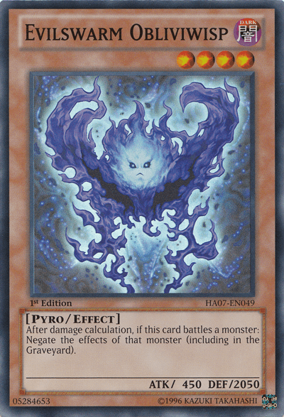 1st Edition, Dark, Effect Monster, Hidden Arsenal 7: Knight of Stars, Pyro, Super Rare, Unlimited Evilswarm Obliviwisp [HA07-EN049] Super Rare - Trading Card World