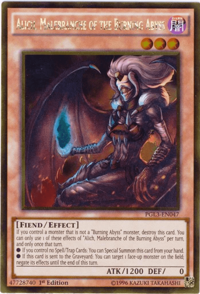 1st Edition, Dark, Effect Monster, Fiend, Gold Rare, Premium Gold: Infinite Gold Alich, Malebranche of the Burning Abyss [PGL3-EN047] Gold Rare - Trading Card World