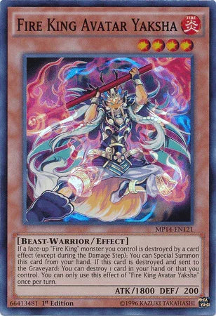 1st Edition, 2014 Mega-Tins Mega Pack, Beast-Warrior, Effect Monster, Fire, Super Rare Fire King Avatar Yaksha [MP14-EN121] Super Rare - Trading Card World