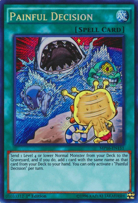 1st Edition, 2016 Mega-Tins Mega Pack, Normal Spell, Secret Rare, Spell, Unlimited Painful Decision [MP16-EN151] Secret Rare - Trading Card World