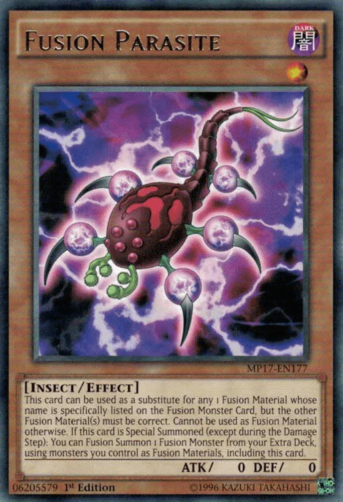 1st Edition, 2017 Mega-Tins Mega Pack, Dark, Effect Monster, Insect, Rare Fusion Parasite [MP17-EN177] Rare - Trading Card World